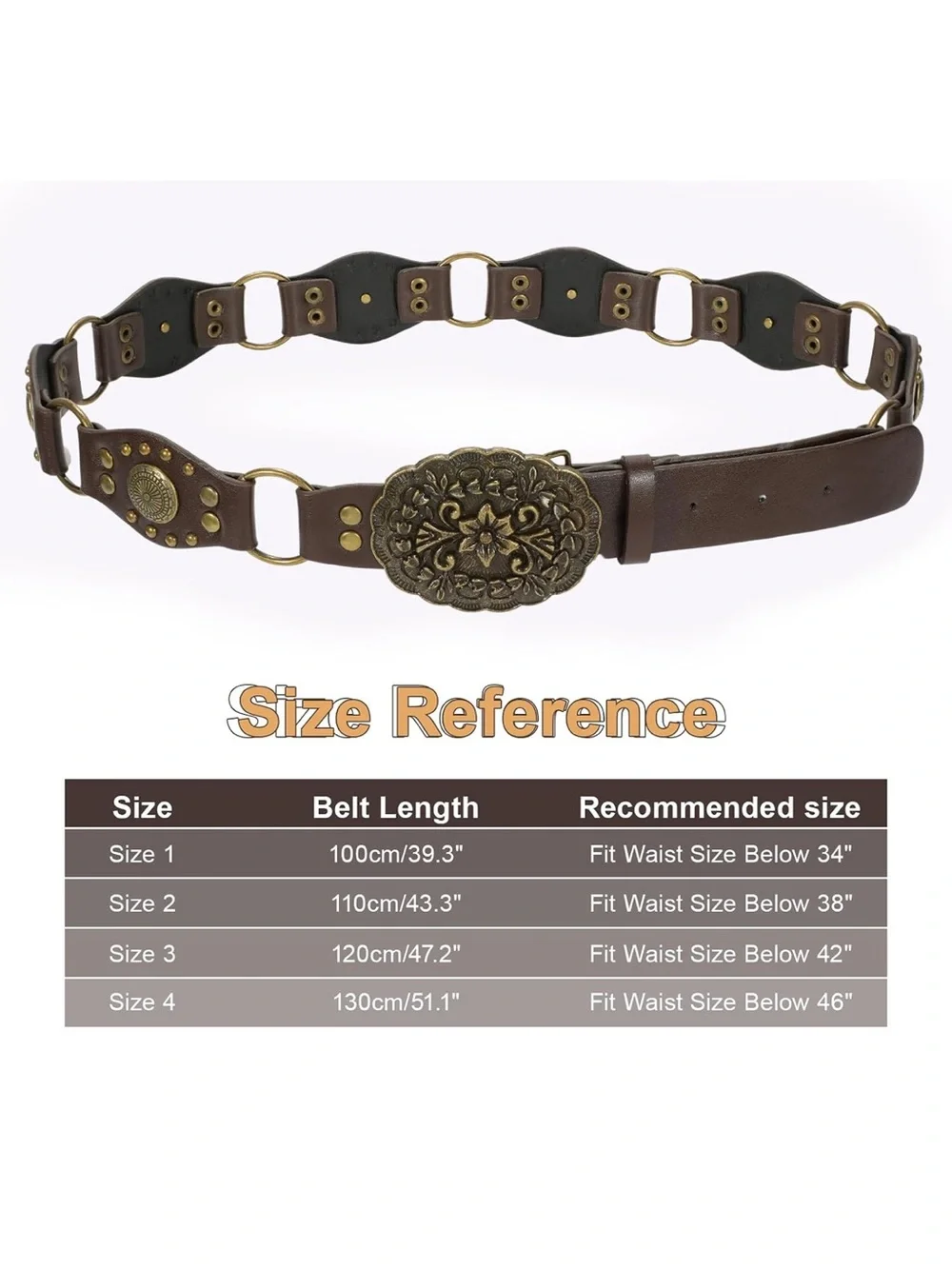 Brown Leather Belt with Ornate Antique Gold Buckle